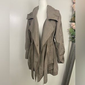 St John Ruffle Collar Taupe Trench Coat Size Small